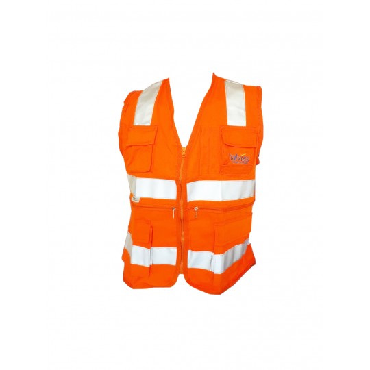 CHALECO DRILL NARANJA Y CINTA REFLECTIVA